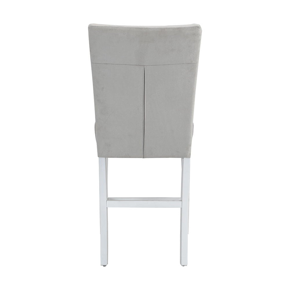 Elizaveta - Silla alta de mostrador (juego de 2) - Terciopelo gris, diamantes de imitación de cristal y acabado blanco de alto brillo