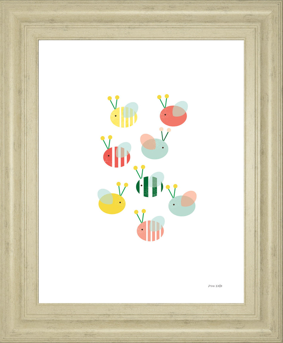 Bumblebee Friends By Ann Kelle - Framed Print Wall Art - White