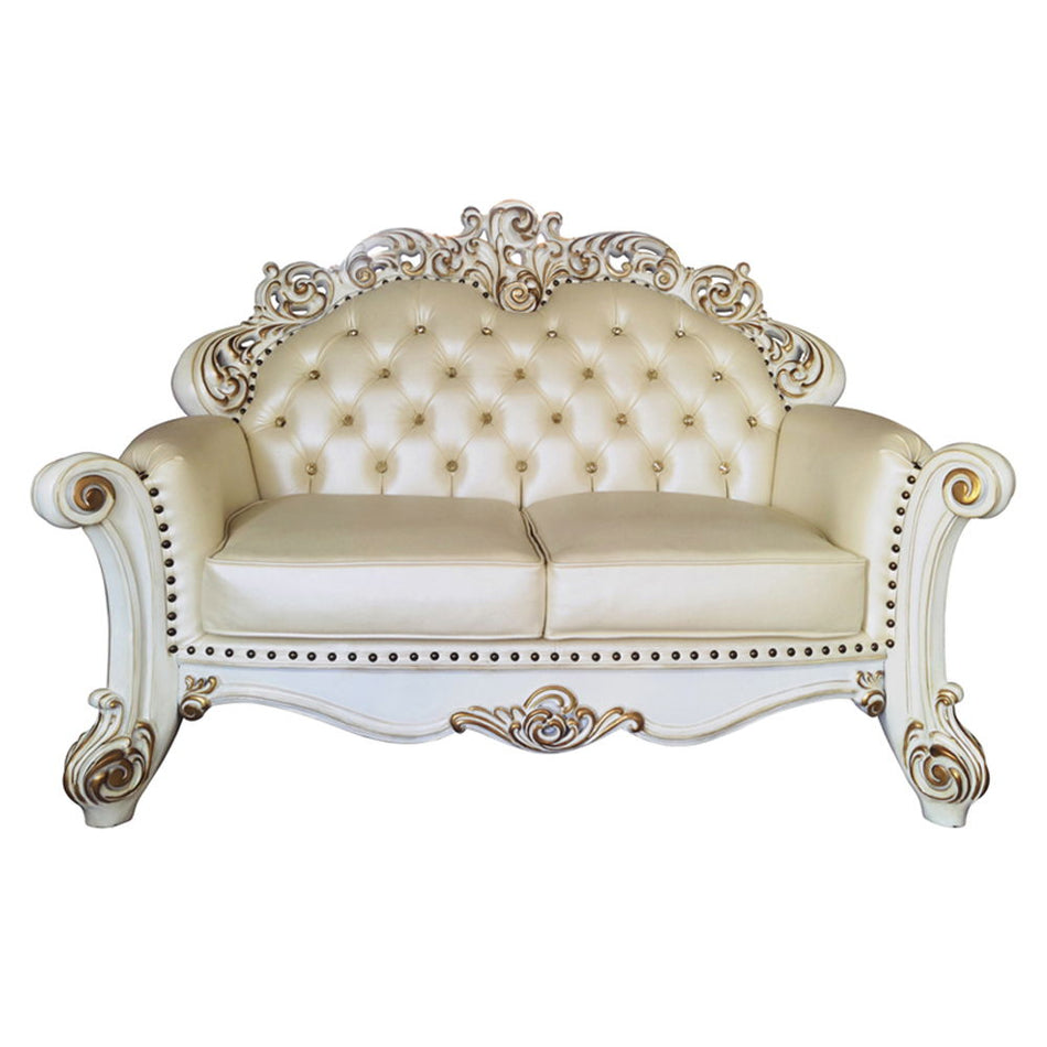 Vendome - Loveseat With 3 Pillows - Champagne Synthetic Leather & Antique Pearl