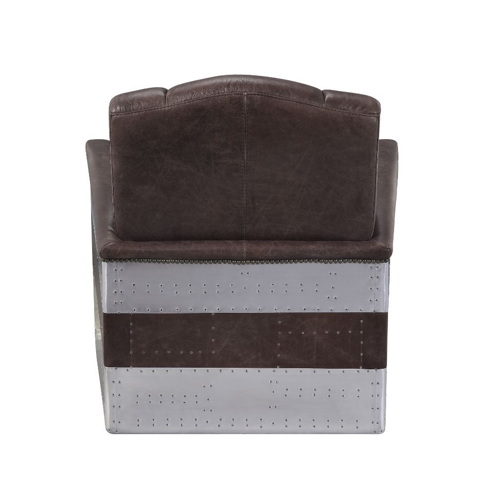 Brancaster - Silla decorativa - Cuero de grano superior marrón retro y aluminio - 35"
