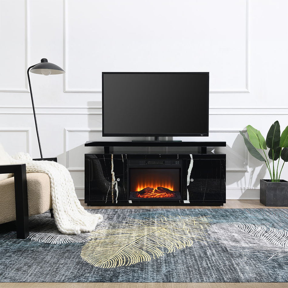 Drisana - TV Stand With Fireplace - Black Mirrored