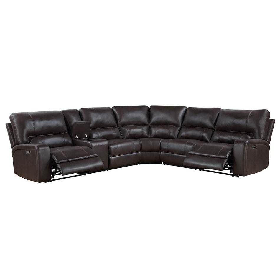 Saul - Power Motion Sectional Sofa - Espresso Leather-Aire