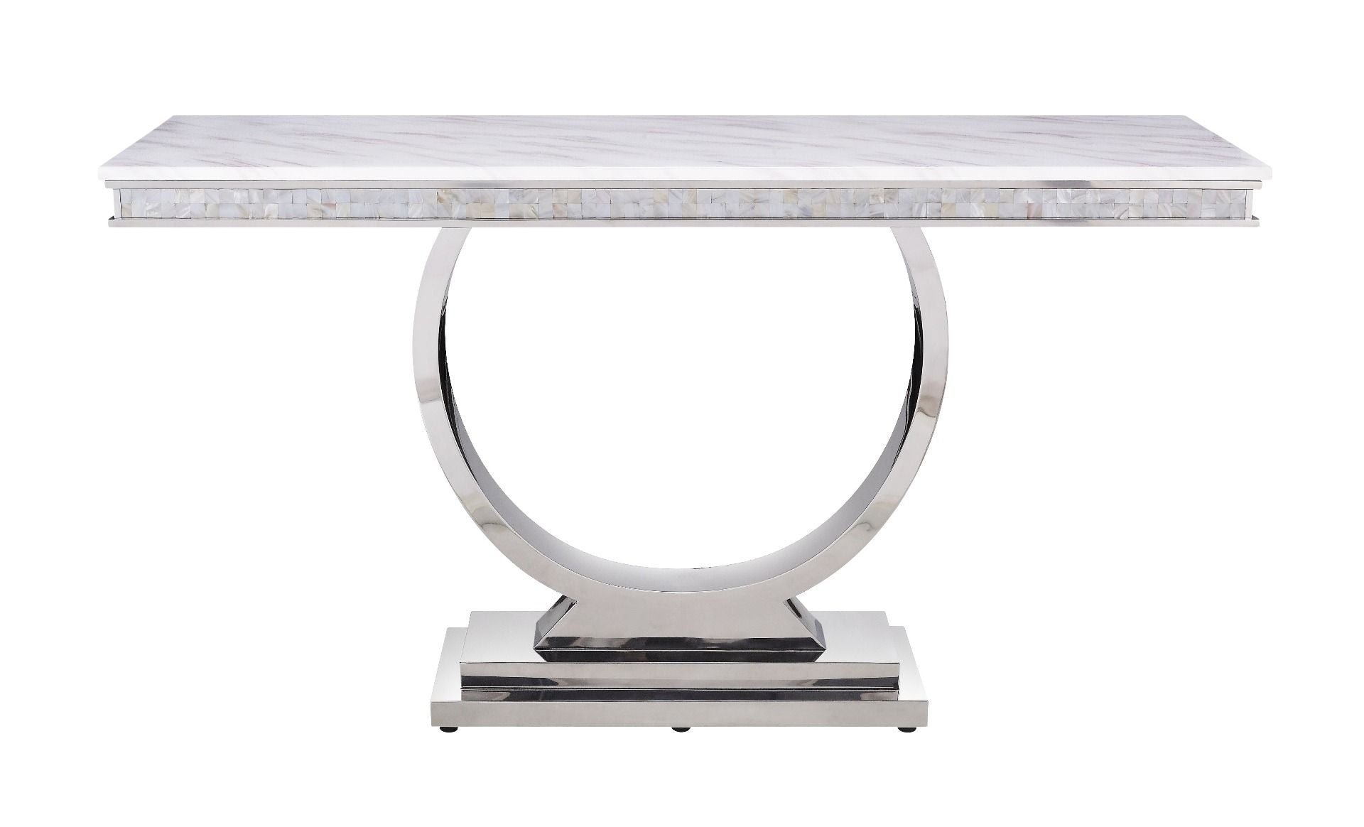 Mesa auxiliar Zander con acabado en espejo plateado y imitación mármol con estampado blanco