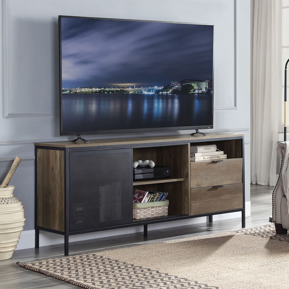 Nantan - Mueble de TV - Acabado en roble rústico y negro - 28"