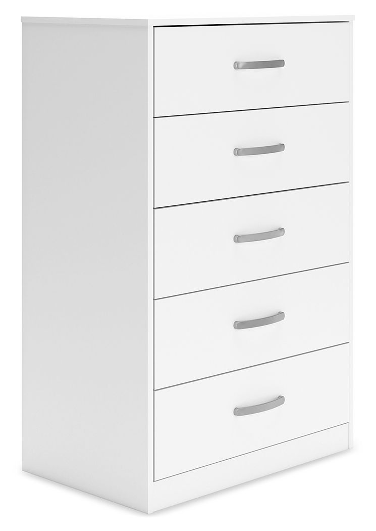 Cómoda de cinco cajones Flannia, color blanco, 46" de altura