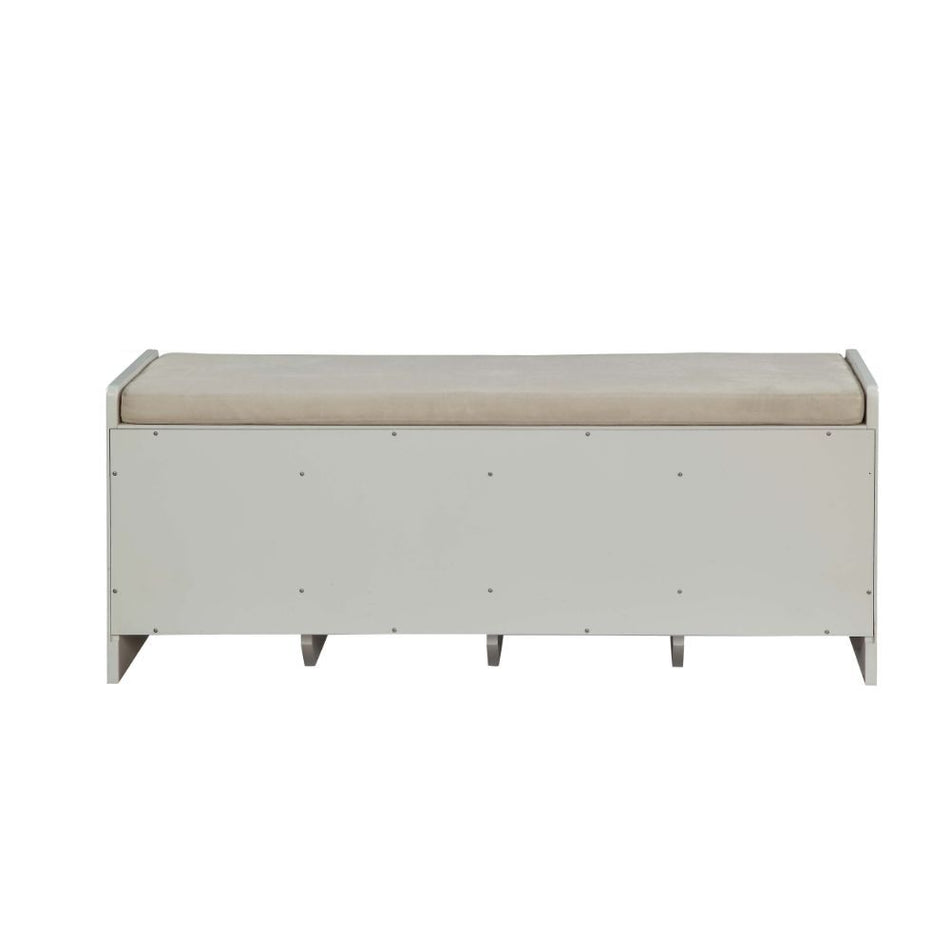 Berci - Bench With Storage - Beige Fabric & White