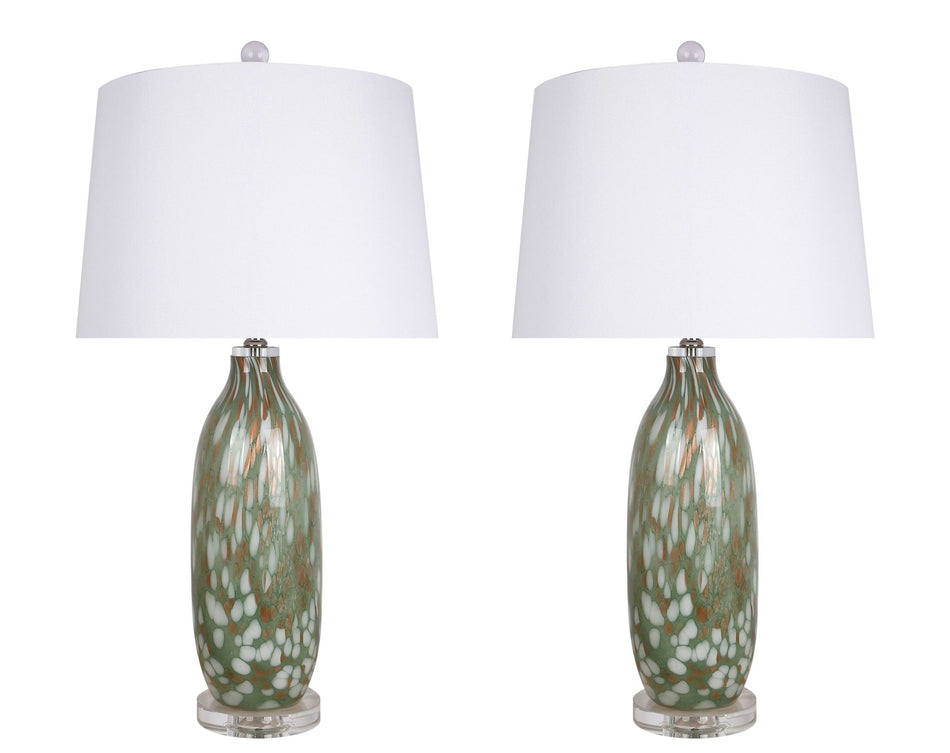 "Verdant Glow" Art Glass Table Lamp (Set of 2) - Green Art Glass