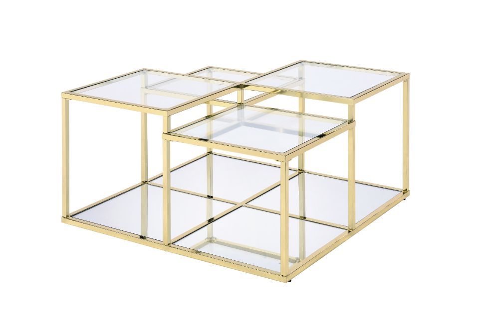 Uchenna - Mesa de centro - Vidrio transparente y acabado dorado