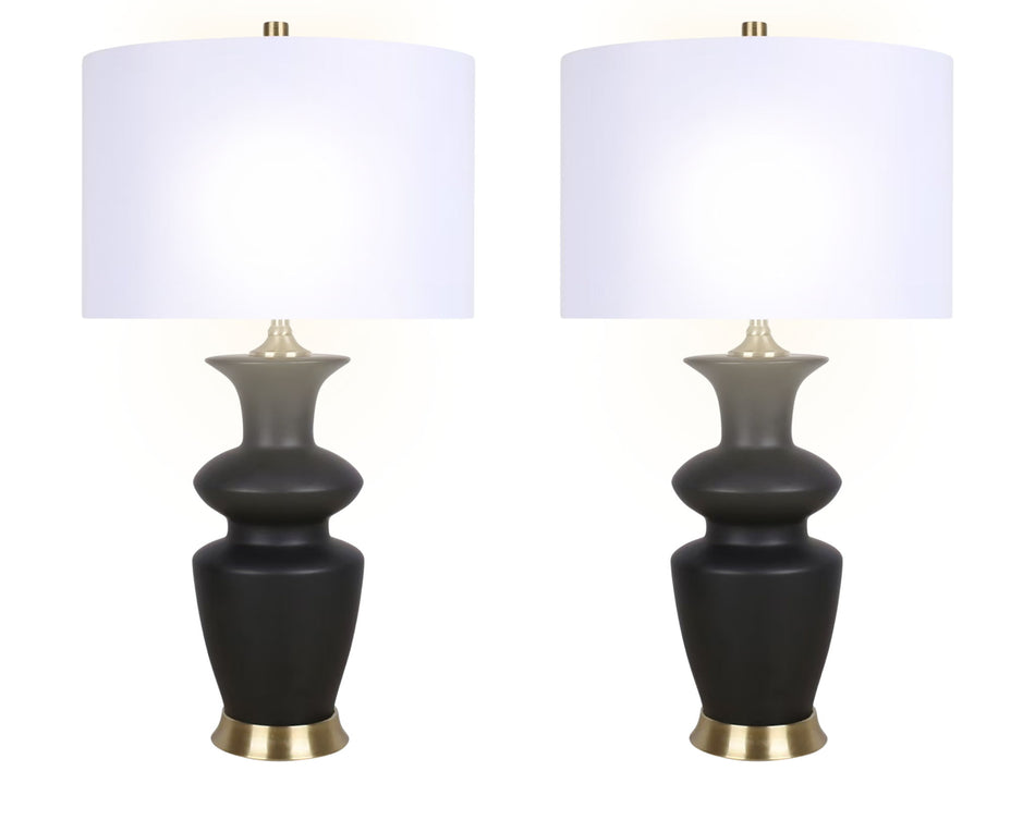 "Elegance Radiance" Ceramic Table Lamp (Set of 2) - Black / Soft Gold