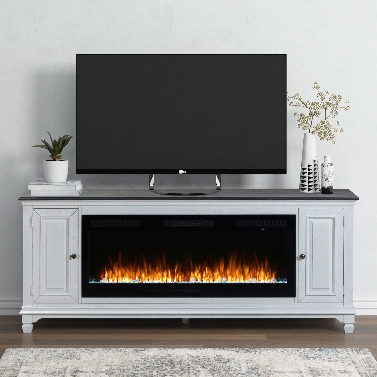 Fireplace TV Consoles - 417 80" Console With Fire FT - White
