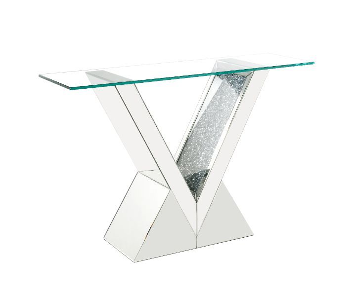 Noralie - Mesa auxiliar - Vidrio transparente, espejado y diamantes de imitación - 32"