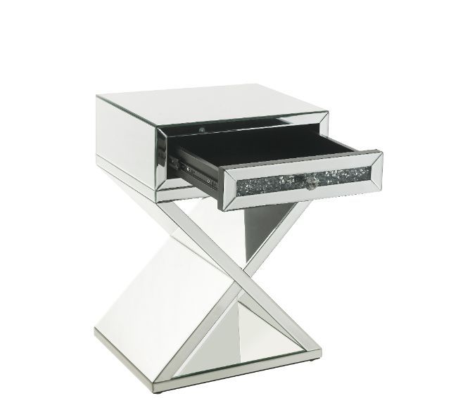 Noralie - Mesa auxiliar con base en forma de X - Plata perlada - Madera