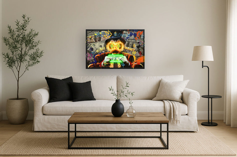 Neon Fortune Fowl - 25" x 37" Framed Wall Art