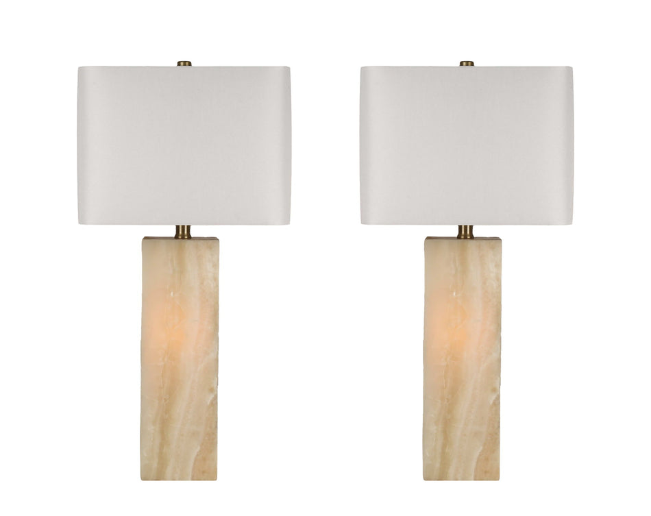 "Luminous Alabaster" Alabaster Table Lamp With Night Light (Set of 2) - Alabaster / Soft Gold