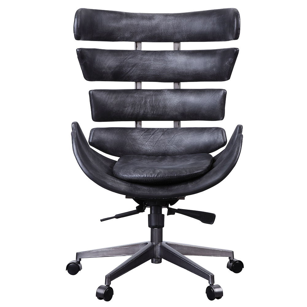 Megan - Silla de oficina ejecutiva - Cuero de grano superior negro vintage y aluminio