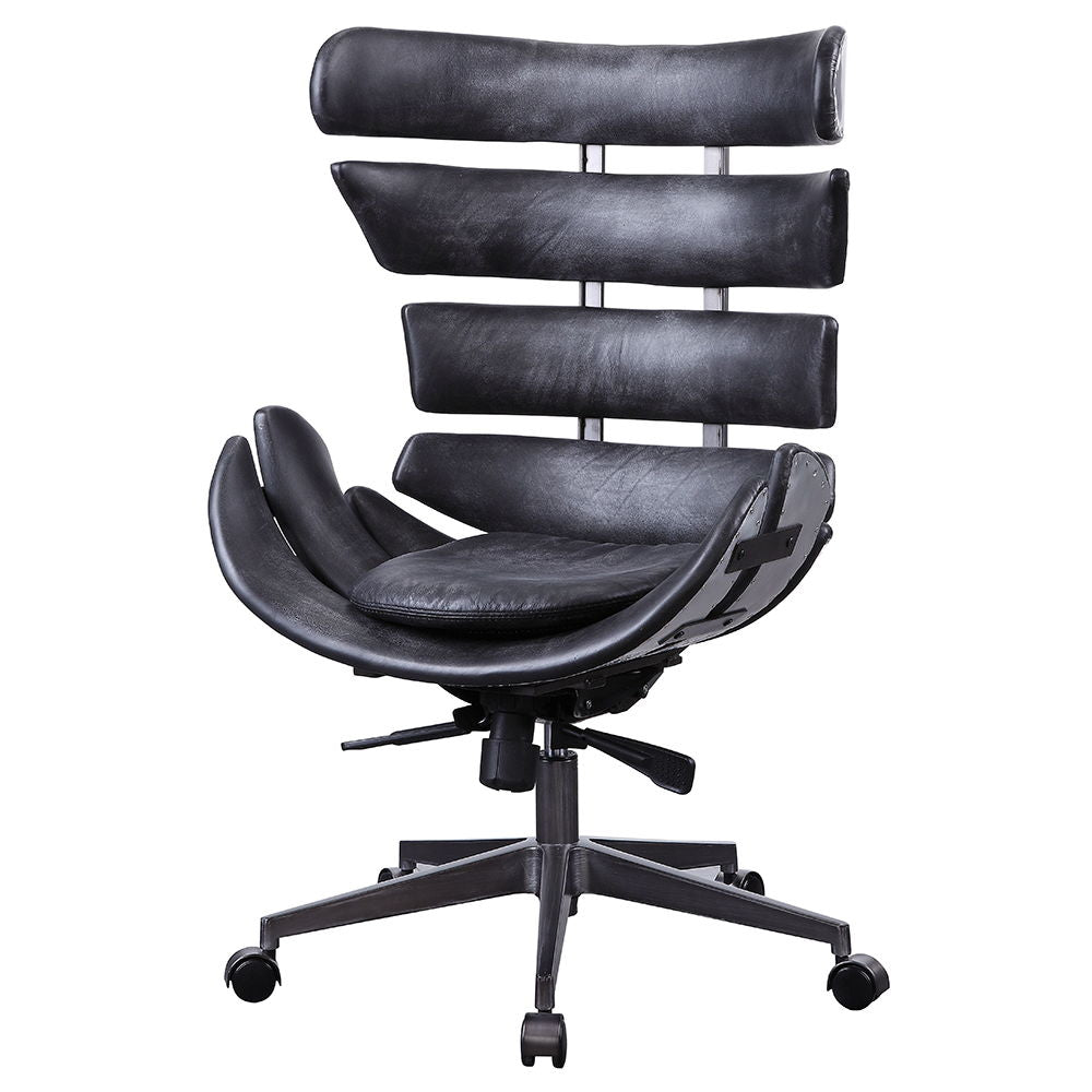 Megan - Silla de oficina ejecutiva - Cuero de grano superior negro vintage y aluminio