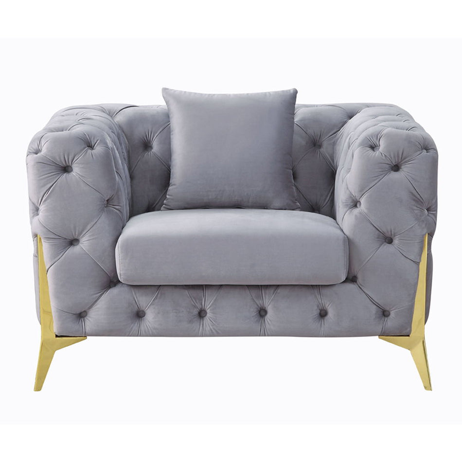 Jelanea - Chair With Pillow - Gray Velvet & Gold