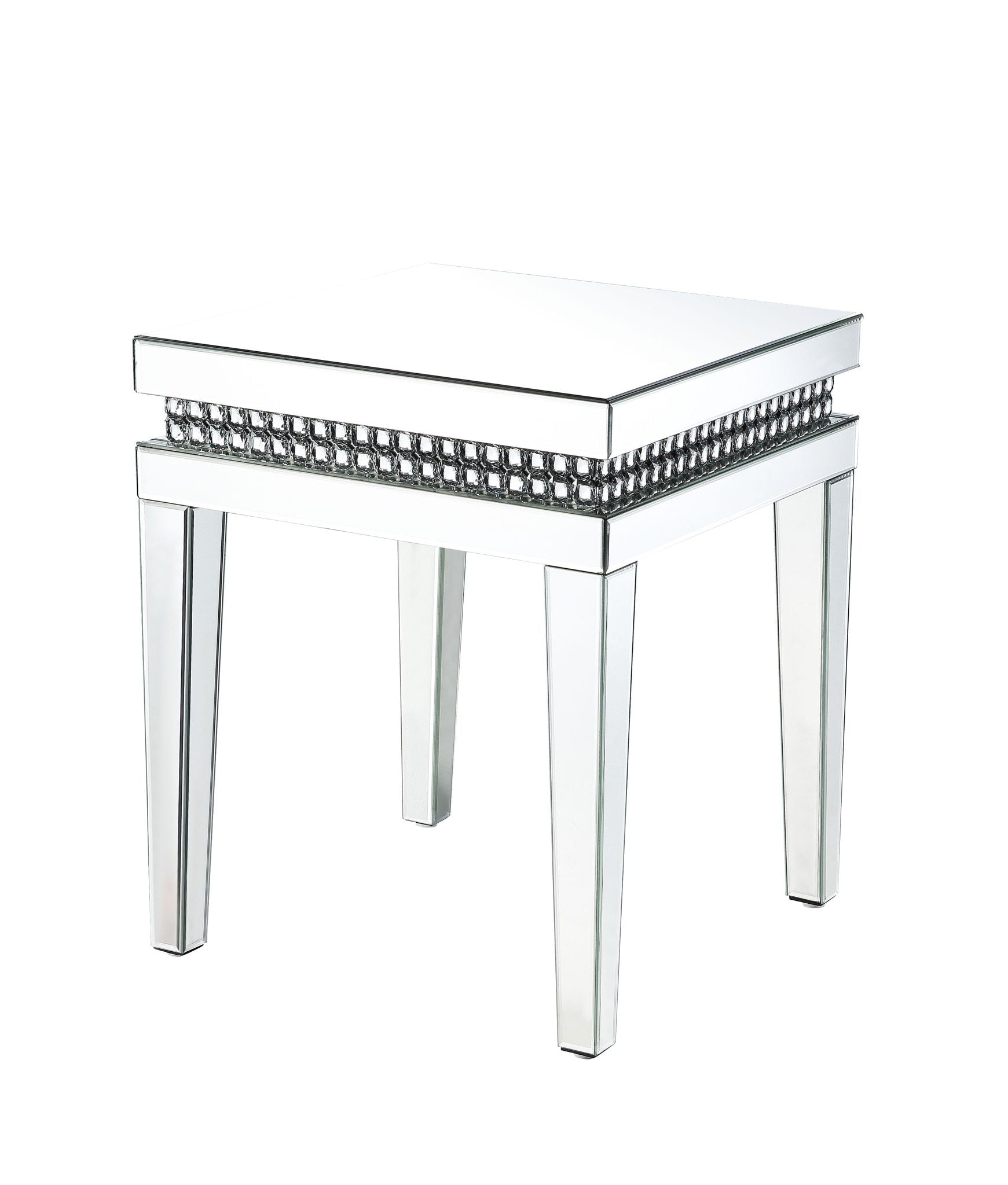 Mesa auxiliar Lotus con espejo e incrustaciones de cristales falsos