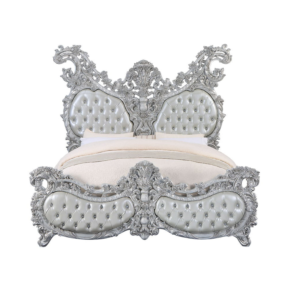 Valkyrie - Eastern King Bed - Synthetic Leather & Antique Platinum