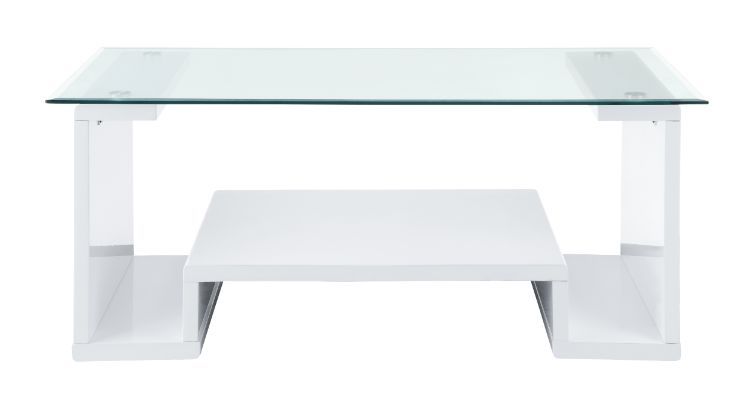 Nevaeh - Mesa de centro - Vidrio transparente y acabado blanco de alto brillo