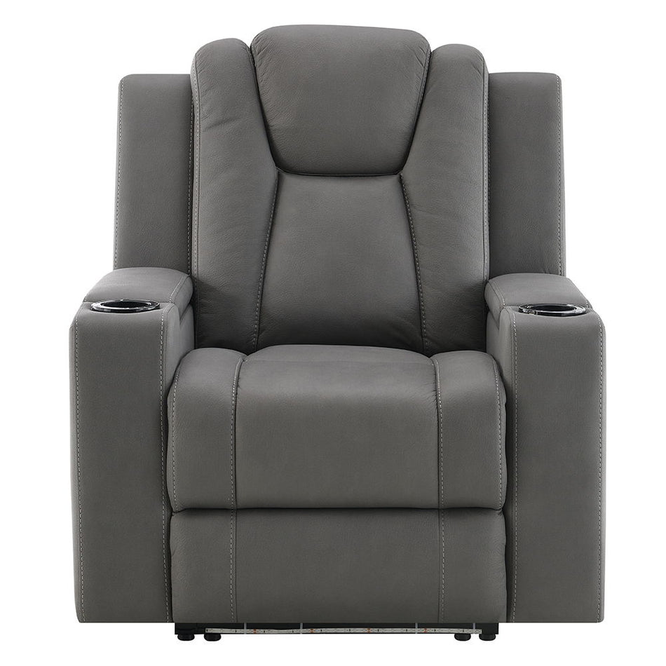 Leuco - Power Motion Recliner With Cup Holder, Control, LED & Power Headrest - Gray