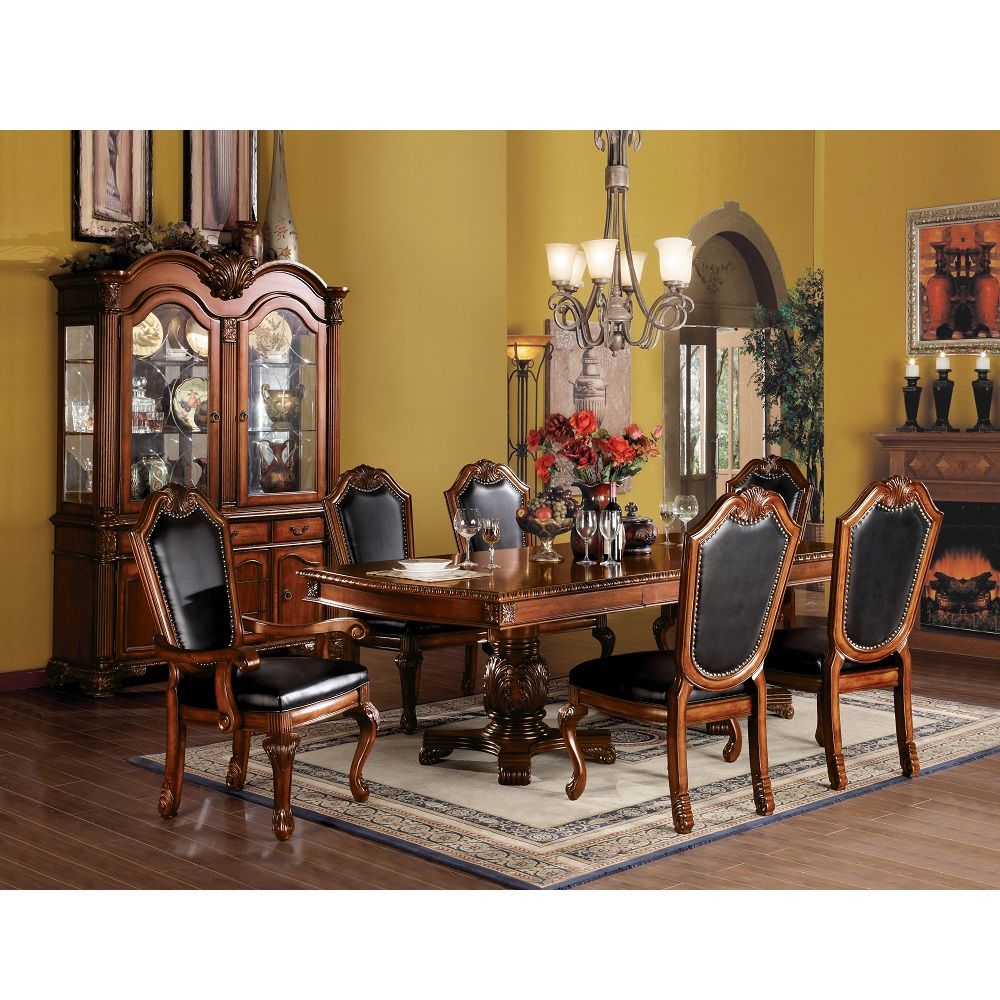 Chateau De Ville - Arm Chair (Set of 2) - Black Synthetic Leather & Cherry Finish