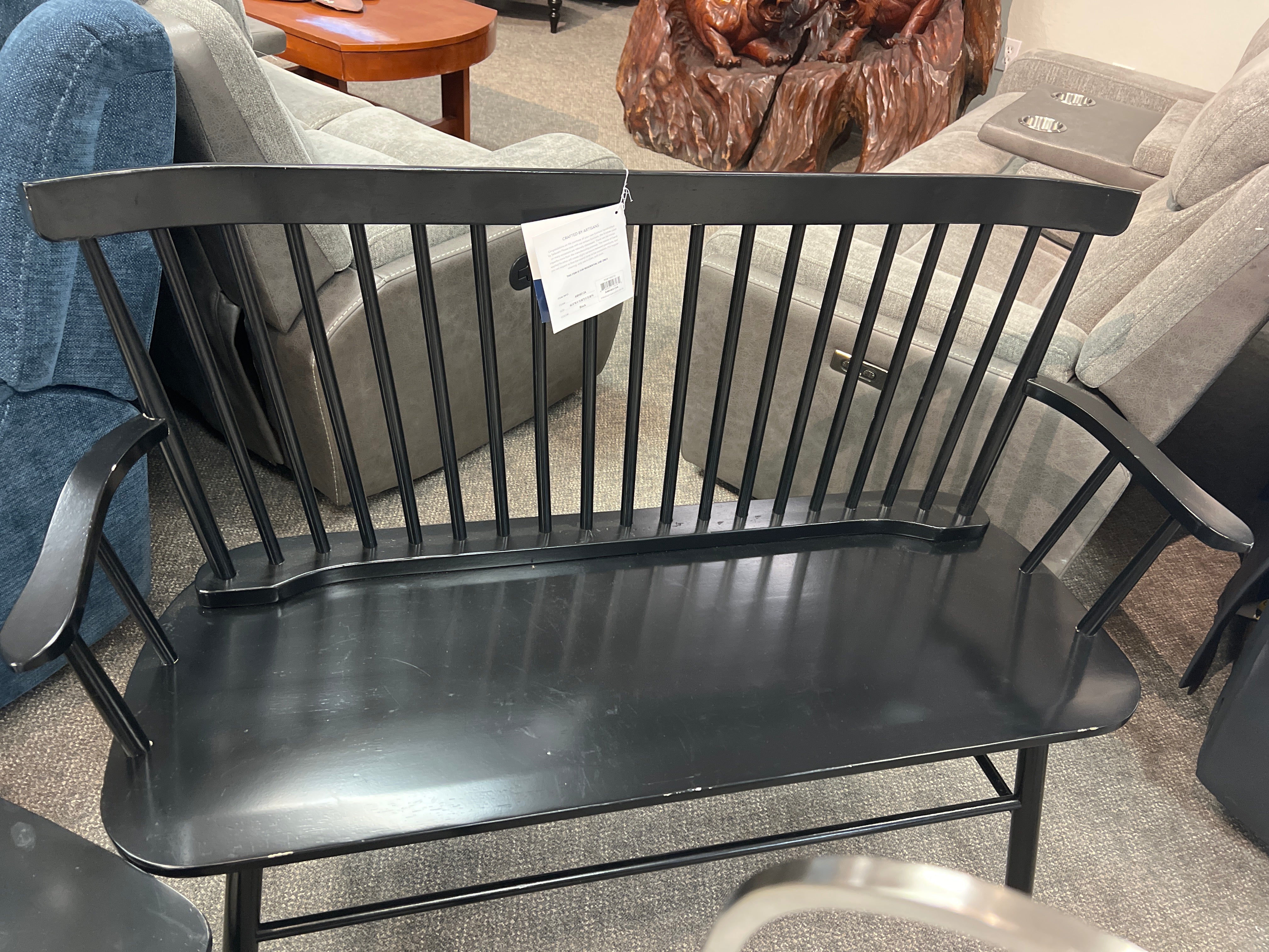 Black Wood Bench And Two Chairs