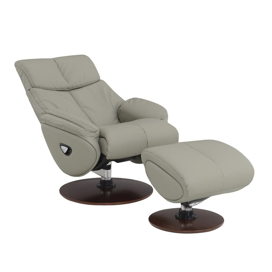 Kandoro - Motion Accent Chair With Swivel & Ottoman - Gray Leather & Brown Base