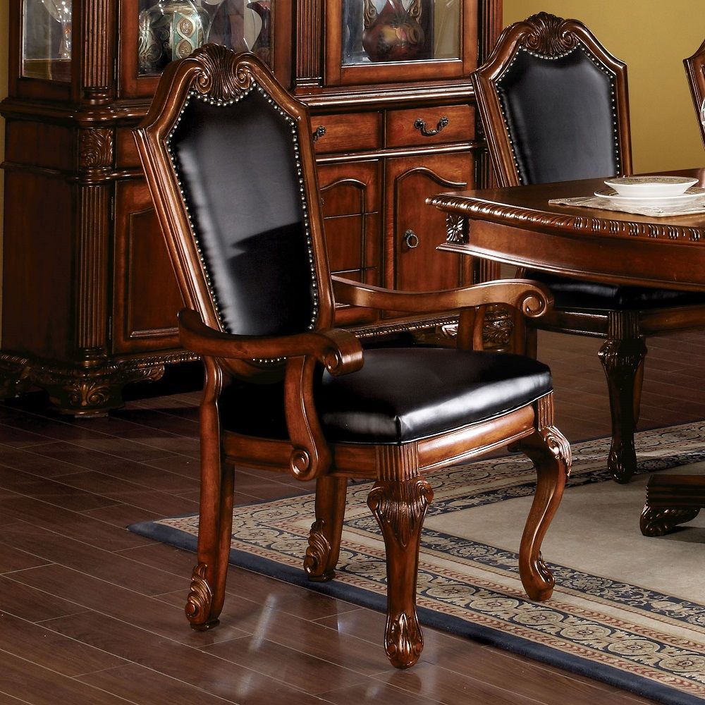 Chateau De Ville - Arm Chair (Set of 2) - Black Synthetic Leather & Cherry Finish
