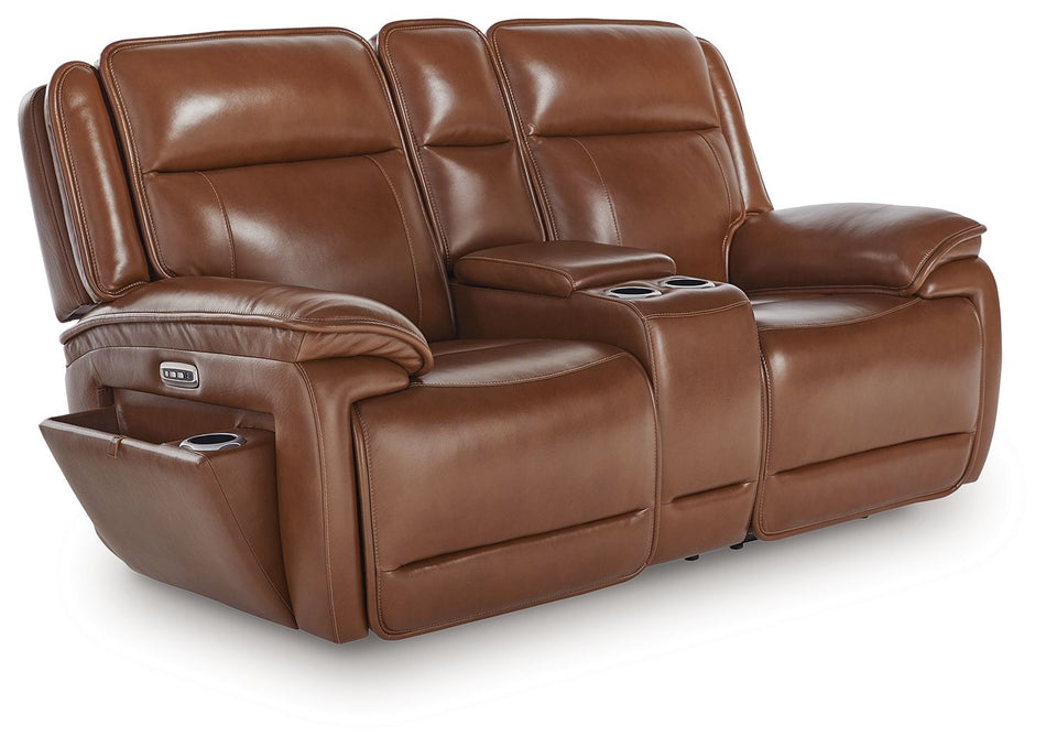 Healy Pier - Chocolate - Loveseat reclinable eléctrico con consola / reposacabezas ajustable