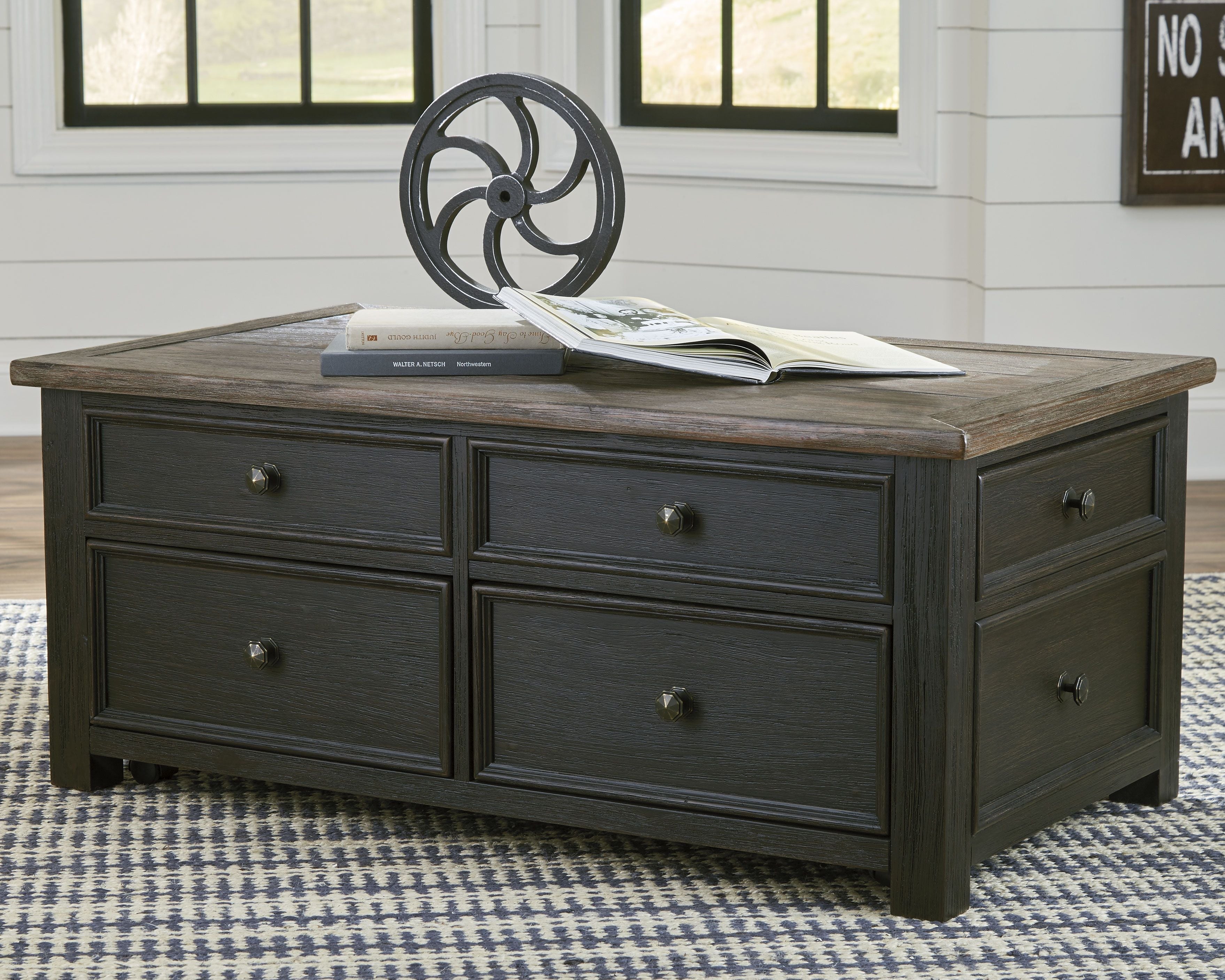Tyler Creek - Grayish Brown / Black - Lift Top Cocktail Table