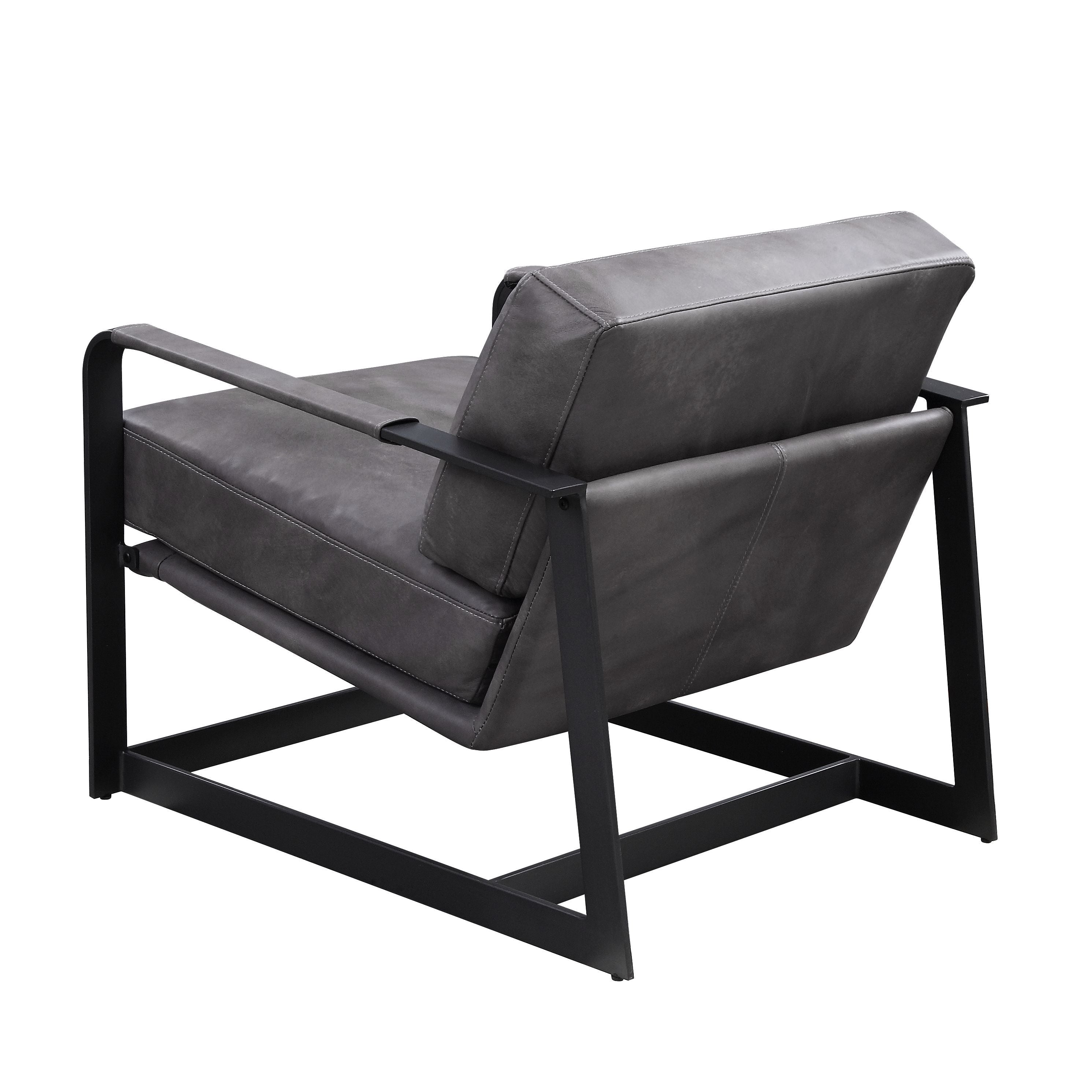 Locnos - Silla decorativa - Cuero de grano superior gris y acabado negro