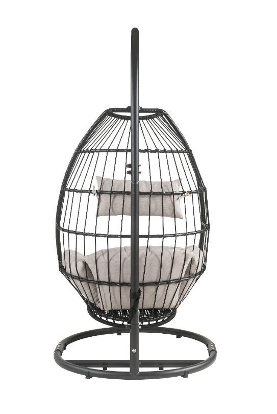 Oldi - Silla columpio para patio - Tela beige y mimbre negro