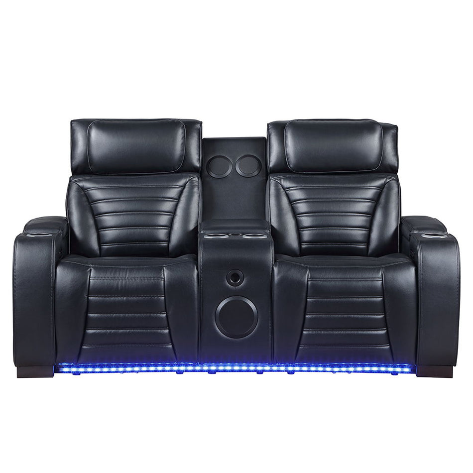 Ephron - Power Motion Loveseat With  Console, Power Headrests, LED & Speakers - Black