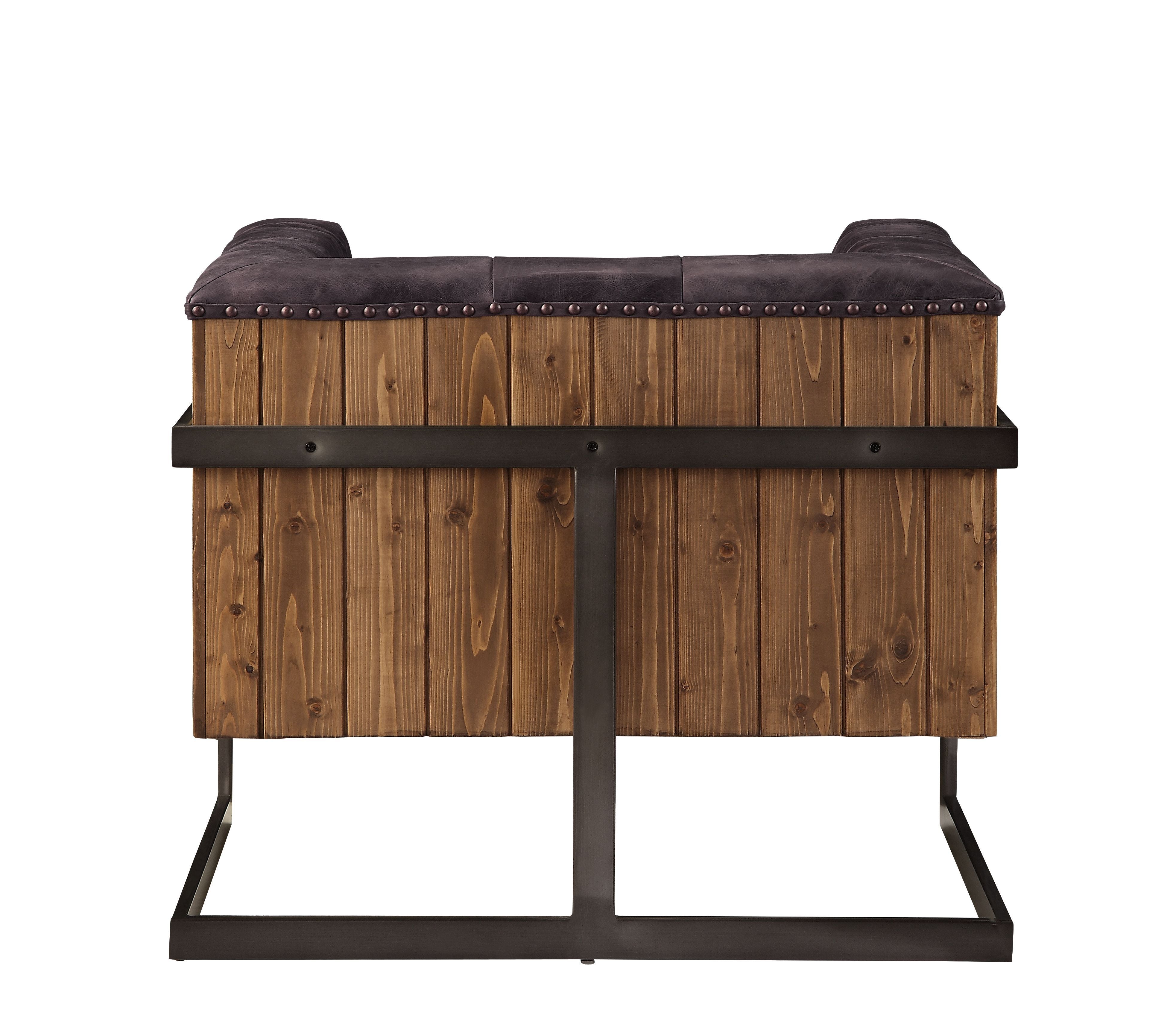 Sagat - Silla decorativa - Cuero de grano superior de ébano antiguo y roble rústico
