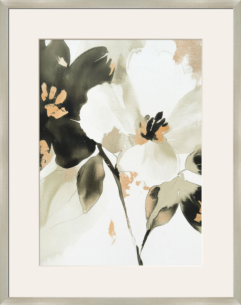"Whispering Petals II" Framed Canvas Under Acrylic - Cream / Taupe
