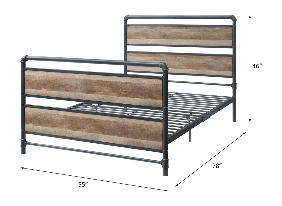 Brantley - Cama matrimonial - Acabado en roble antiguo y gris arena