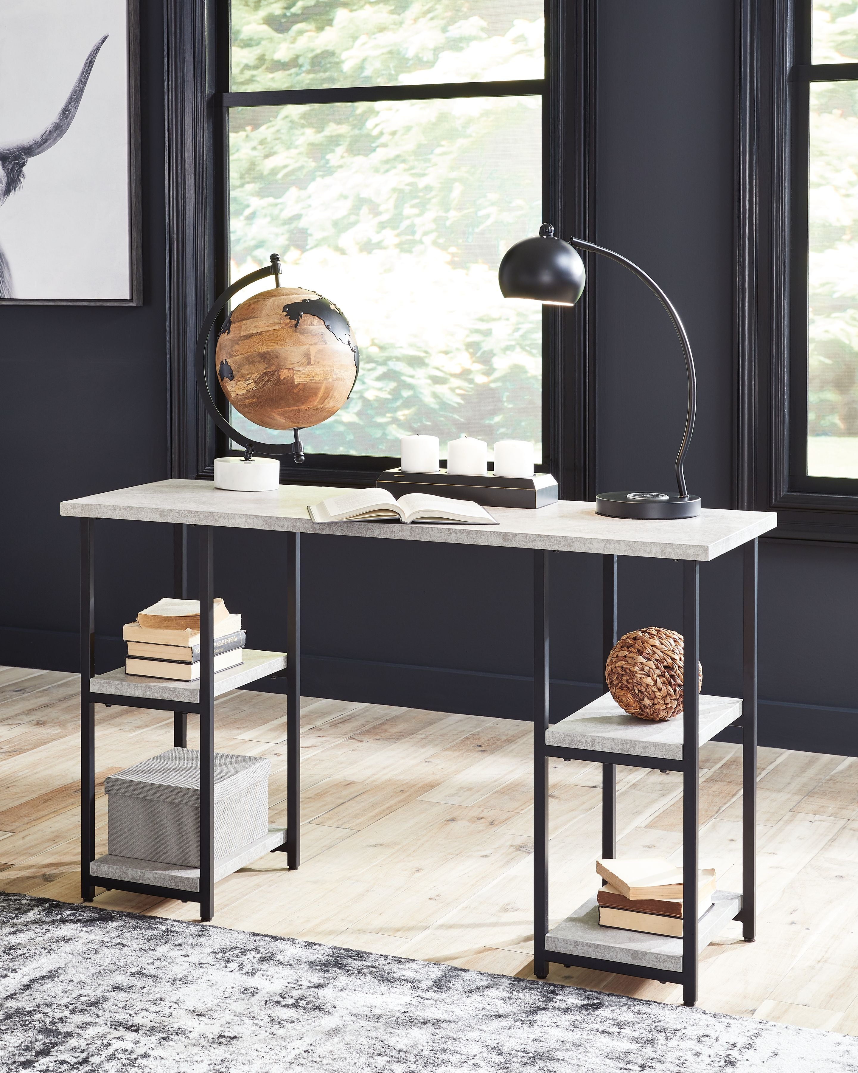 Escritorio para oficina en casa Lazabon - Gris/Negro - Pedestal de dos estantes