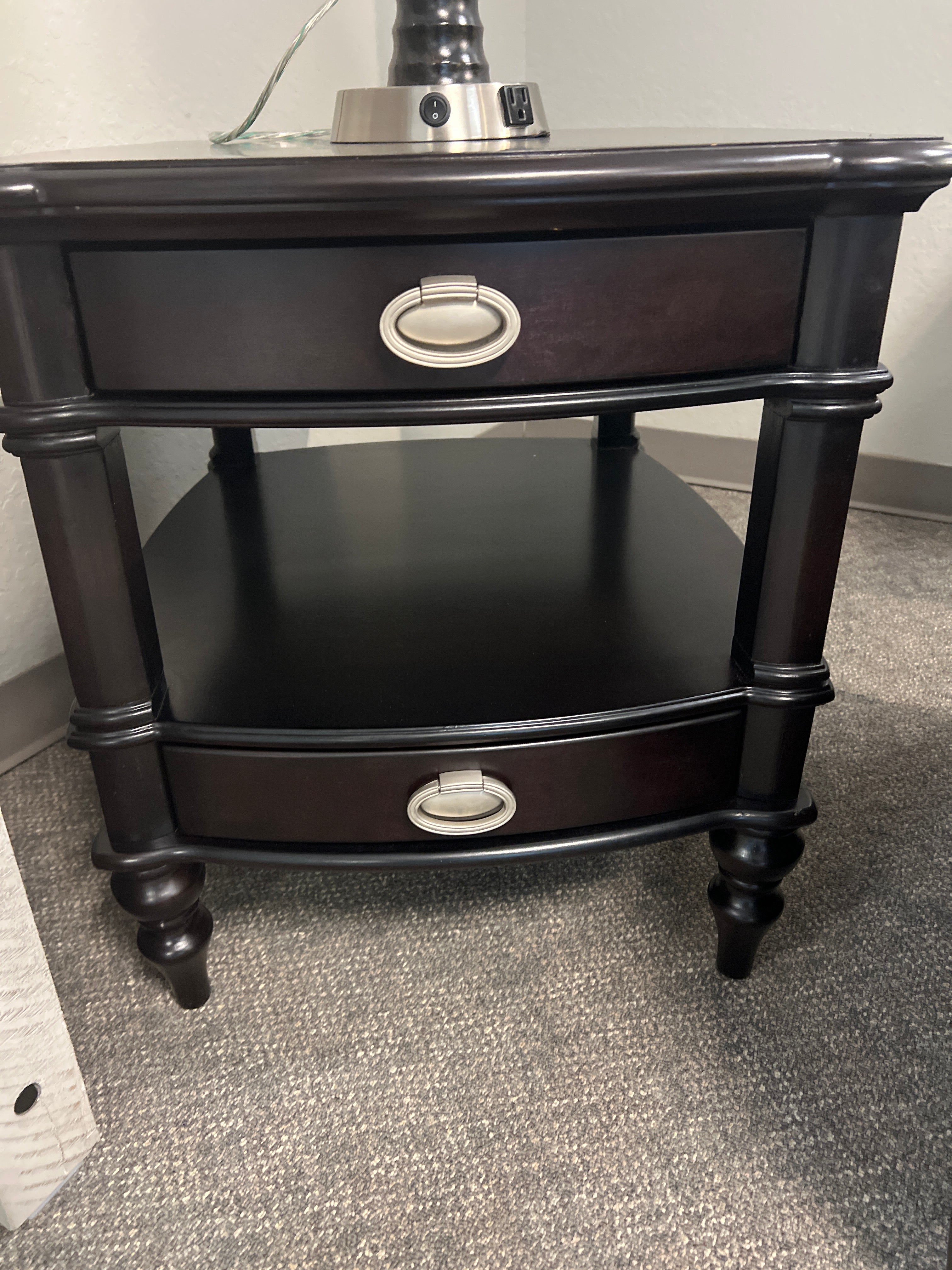 Black Wood End Table With Two Drawers