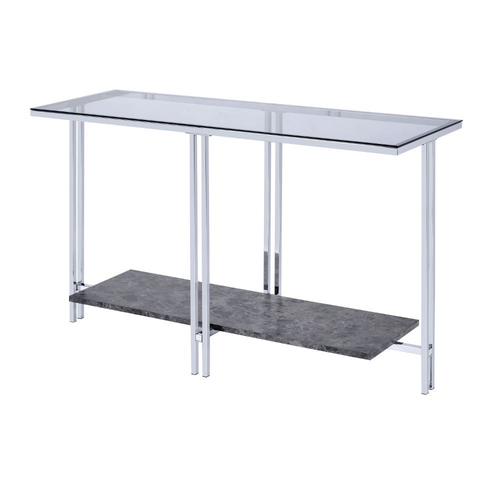 Mesa auxiliar Liddell en cromo y vidrio