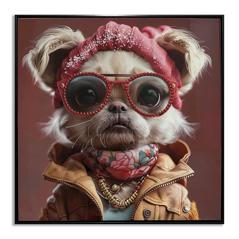 Glam Pup Portrait - 25" x 25" Framed Wall Art