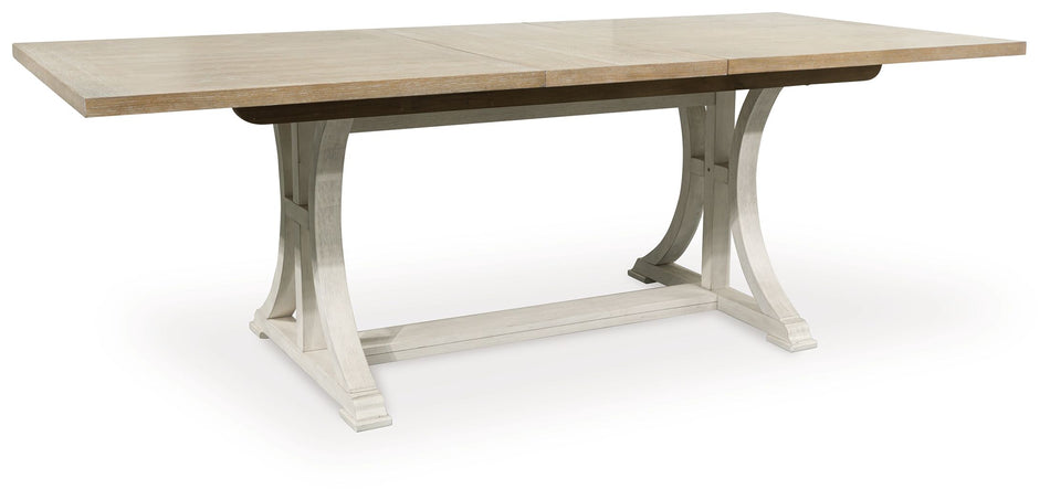 Mesa extensible rectangular para comedor Shaybrock, color blanco antiguo y marrón