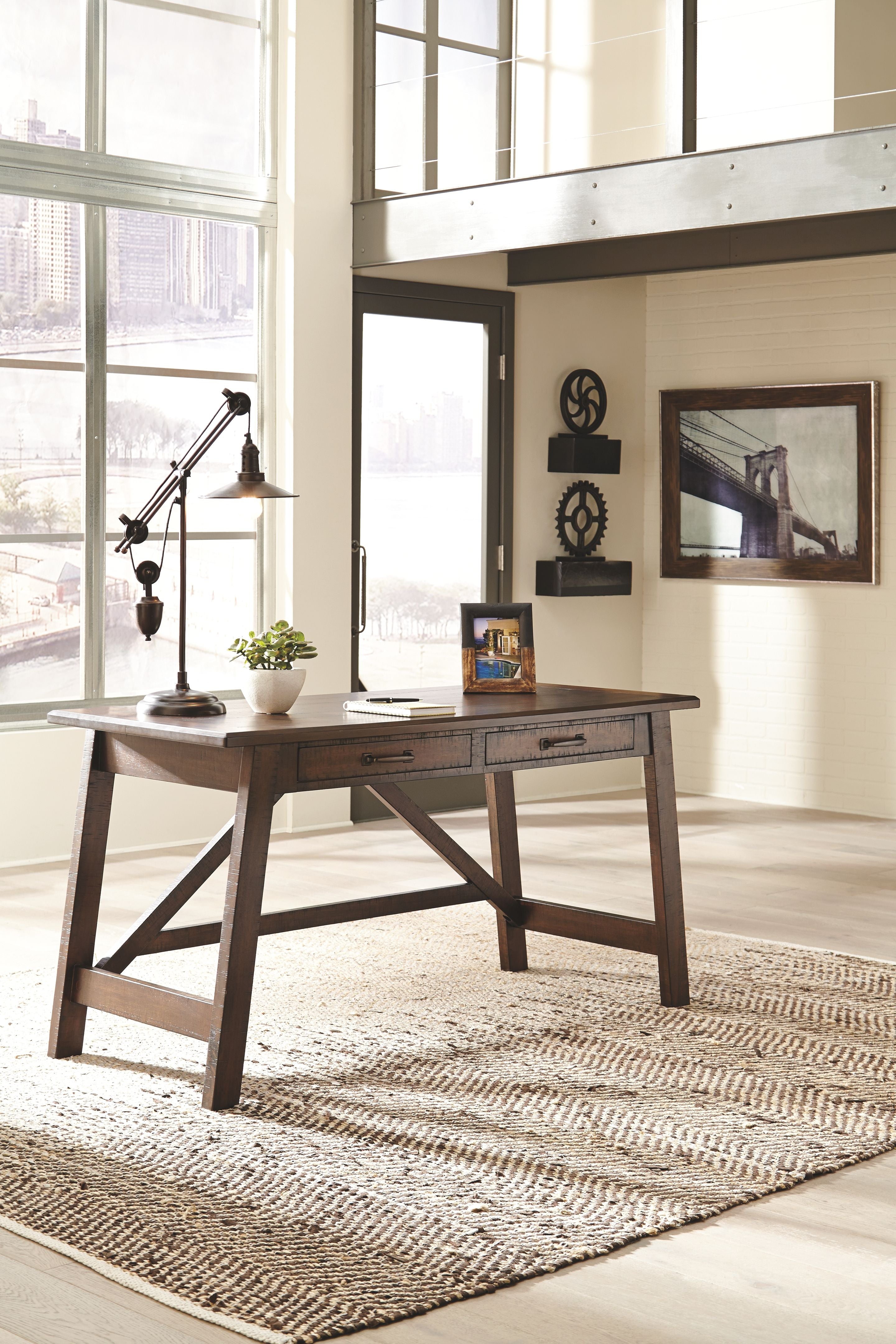 Baldridge - Rustic Brown - Escritorio de patas grandes para oficina en casa