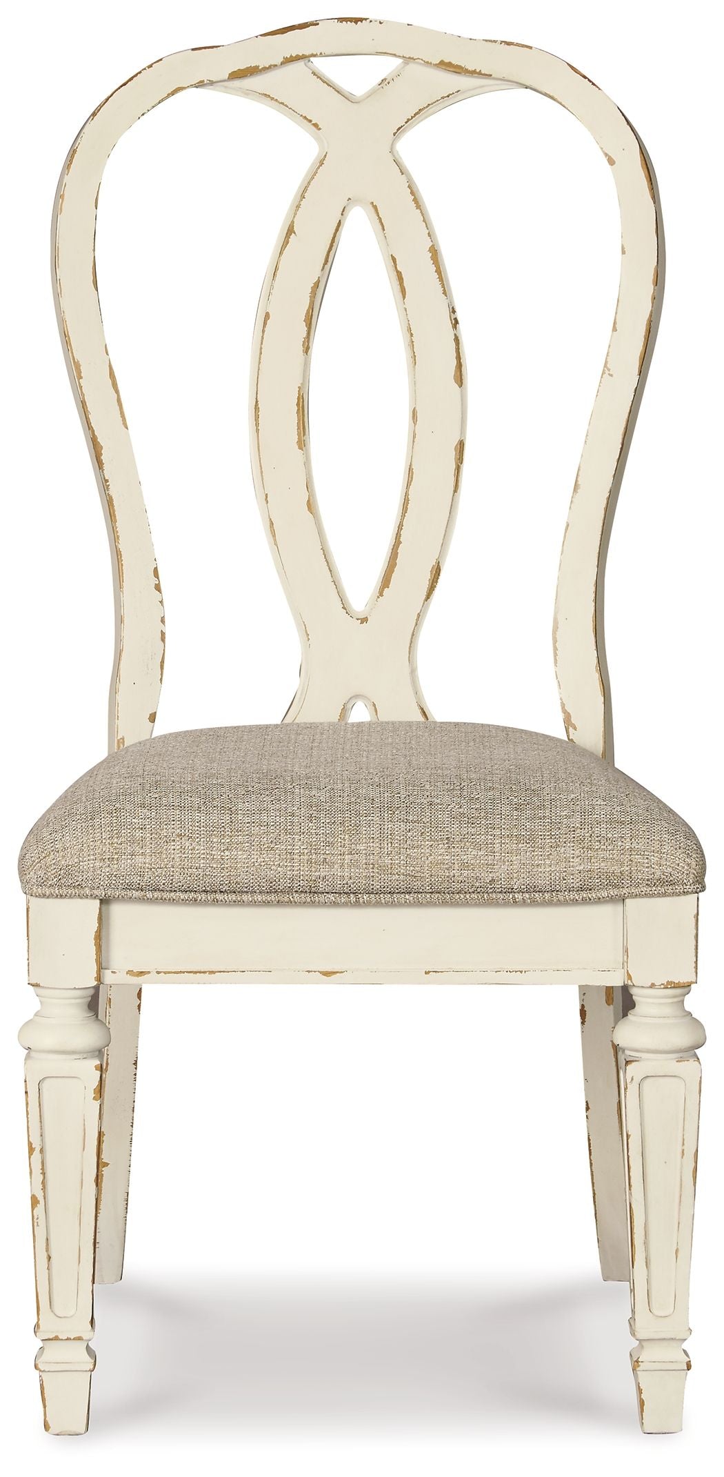 Realyn - Chipped White - Silla auxiliar para comedor UPH (juego de 2) - Respaldo con cinta