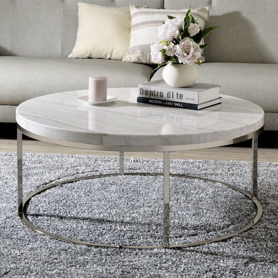Zaidee - Coffee Table With Marble - Marble Top & Nickel