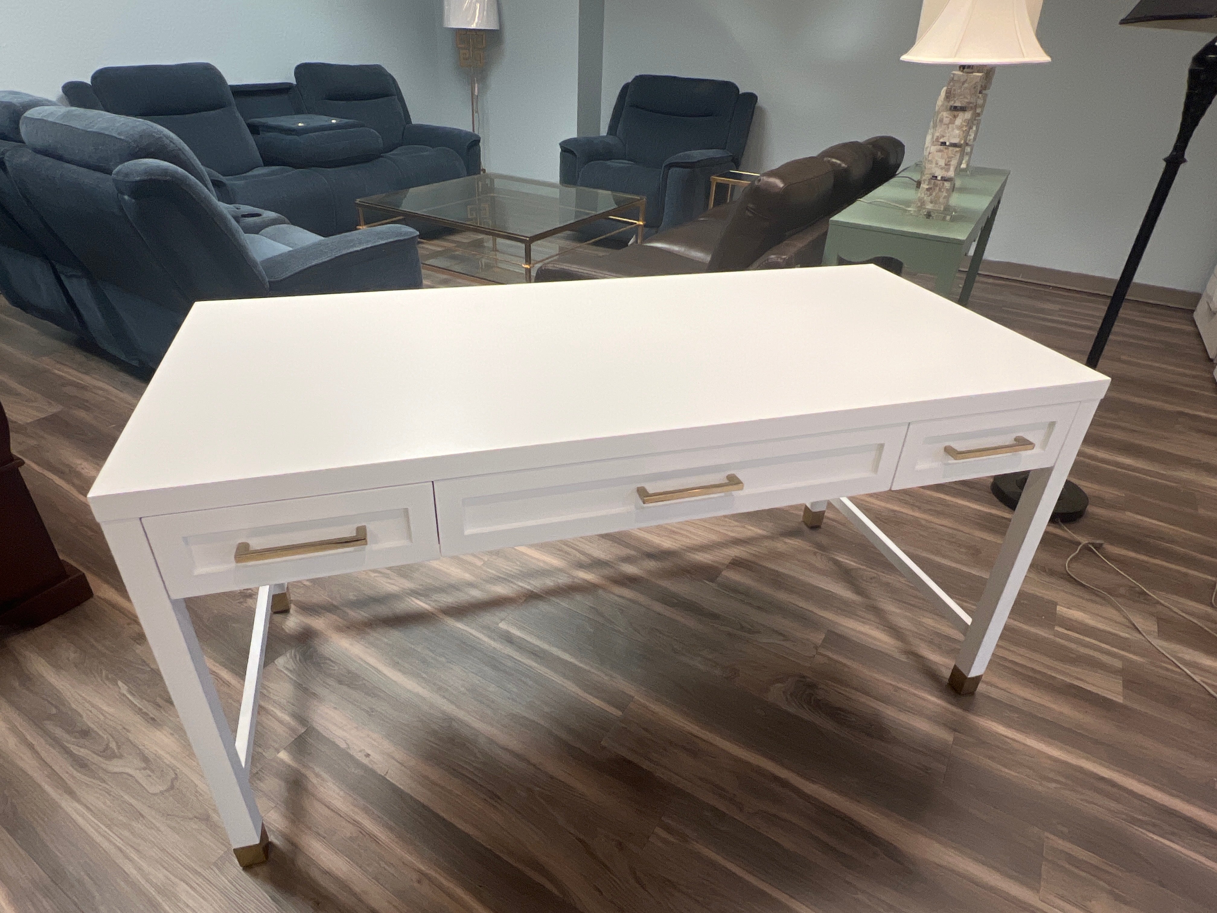 Three Drawer White Desk With A Chair