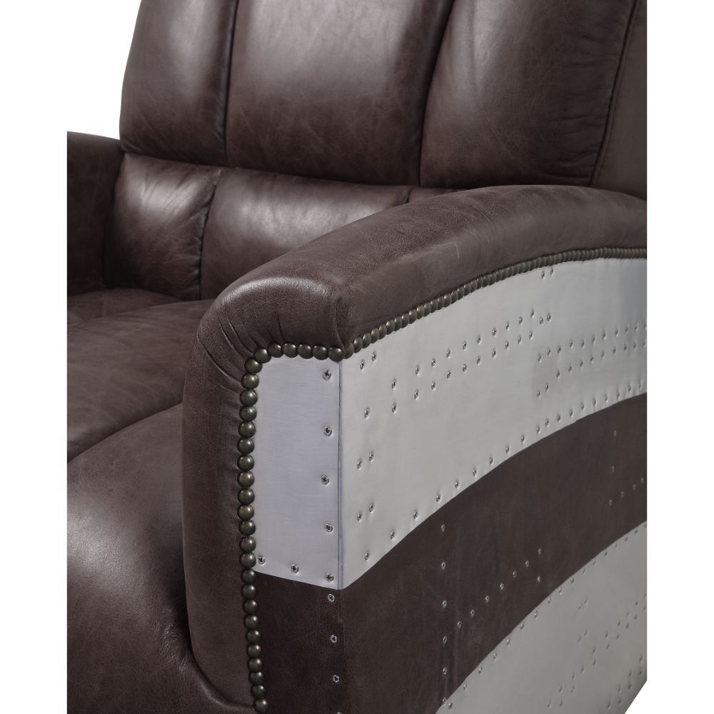 Brancaster - Silla decorativa - Cuero de grano superior marrón retro y aluminio - 35"