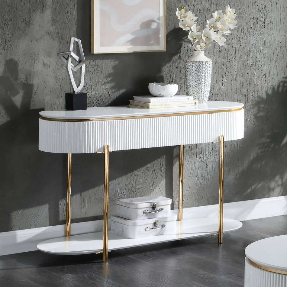 Daveigh - Sofa Table - White High Gloss & Gold