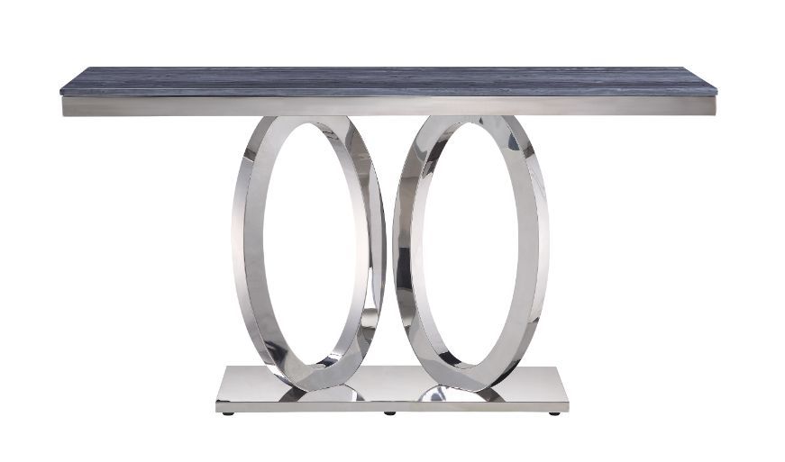 Mesa auxiliar Zasir con acabado en espejo plateado y imitación mármol con estampado gris