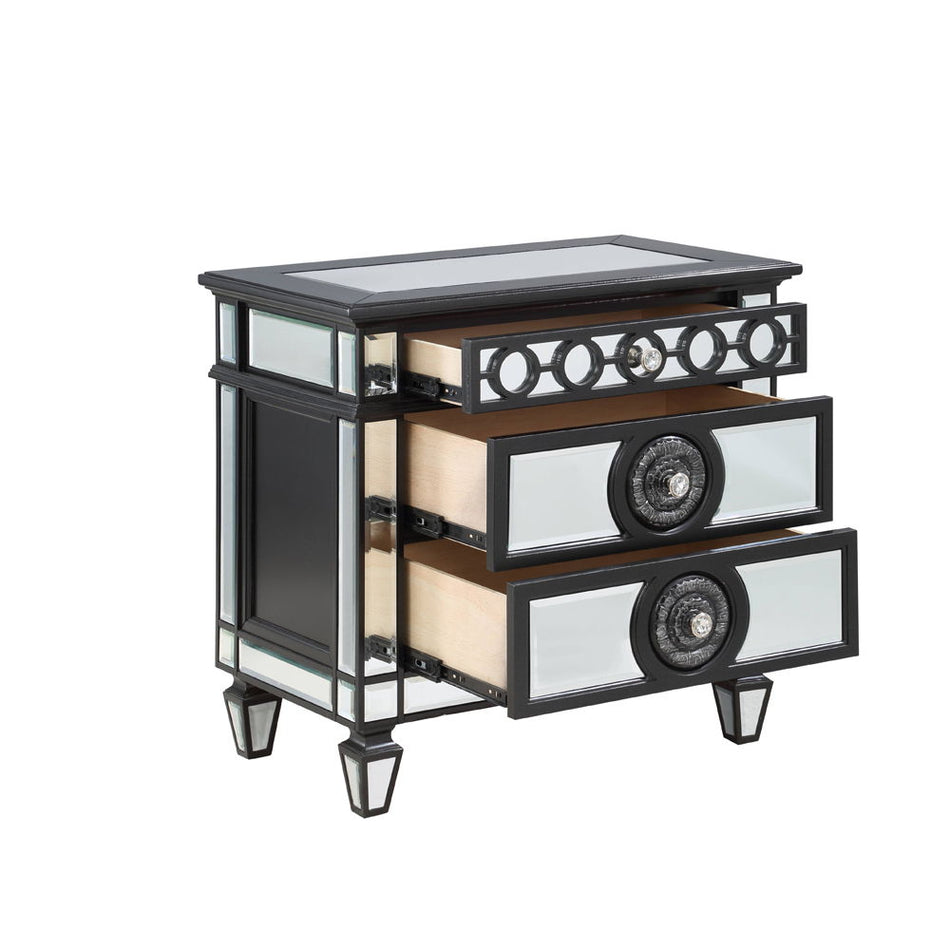 Mesilla de noche Varian II - Terciopelo negro y acabado negro y plateado